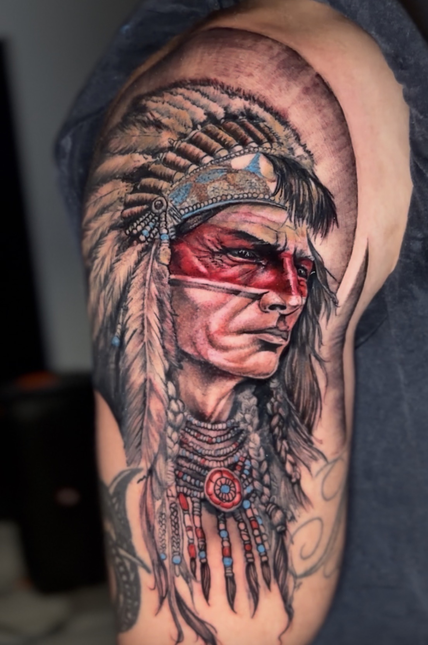 Color realism Native American portrait tattoo